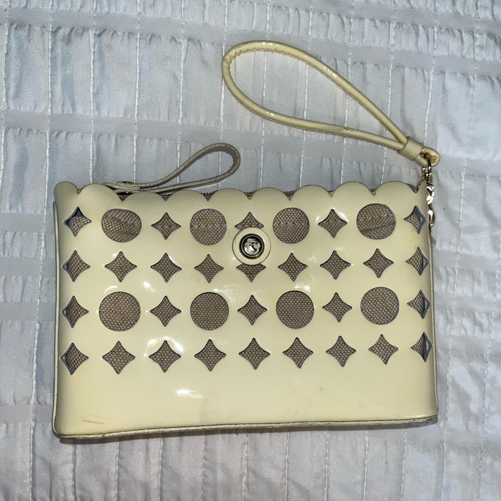 Spartina Cream Wristlet Clutch with Perforated Pattern